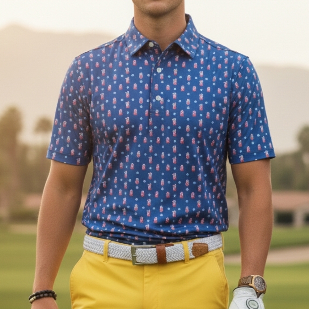 NWOT 2 Putt L Dadcore Eclectic Retro Artsy Performance Wear UPF50 Golf Polo